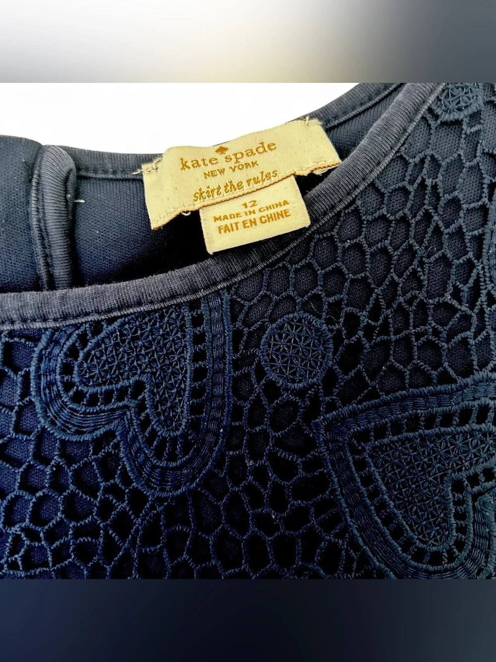 Kate Spade New York Girls Heart Lace Shift Dress Size 12 Navy